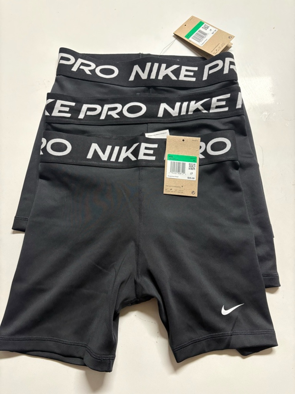 Nike Black Pro Compression Shorts with White Logos (3-Pack)